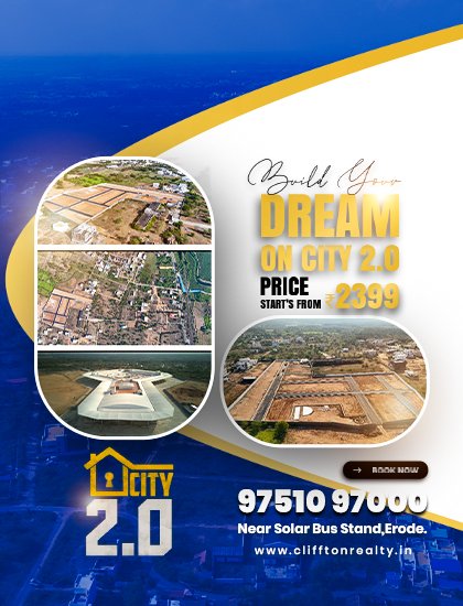City 2.0 by Cliffton Infra delivers well-planned residential plots in Erode.